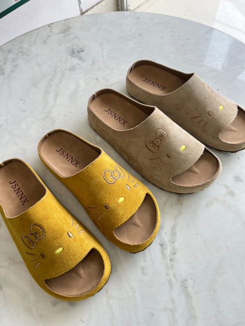 Kitty Print Open Toe Slide On